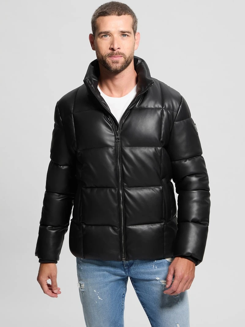 Faux-Leather Stretch Puffa Jacket