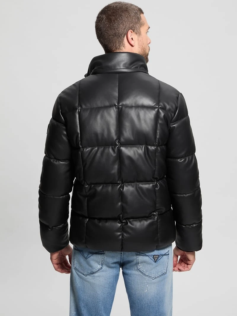 Faux-Leather Stretch Puffa Jacket