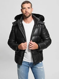 Faux-Leather Stretch Puffa Jacket