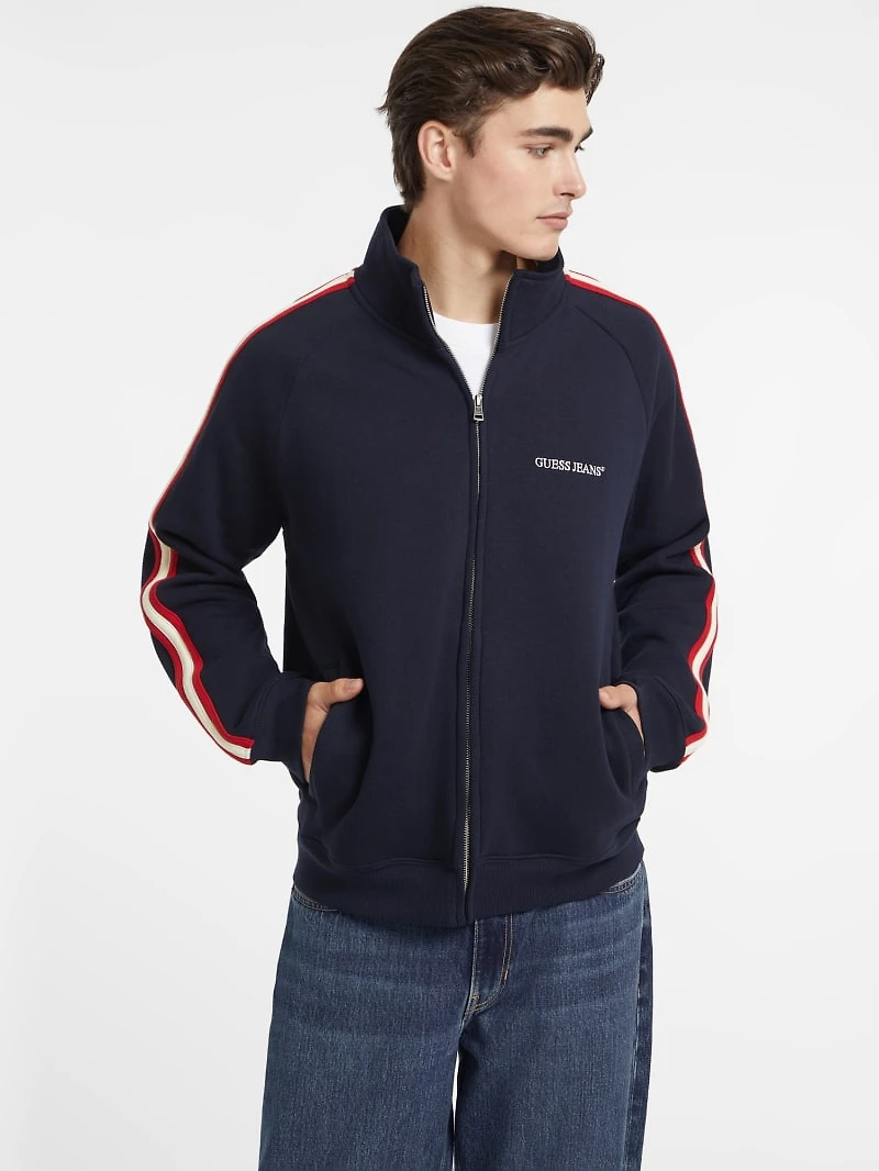 Striped Tape Zip-Up Sweatshirt