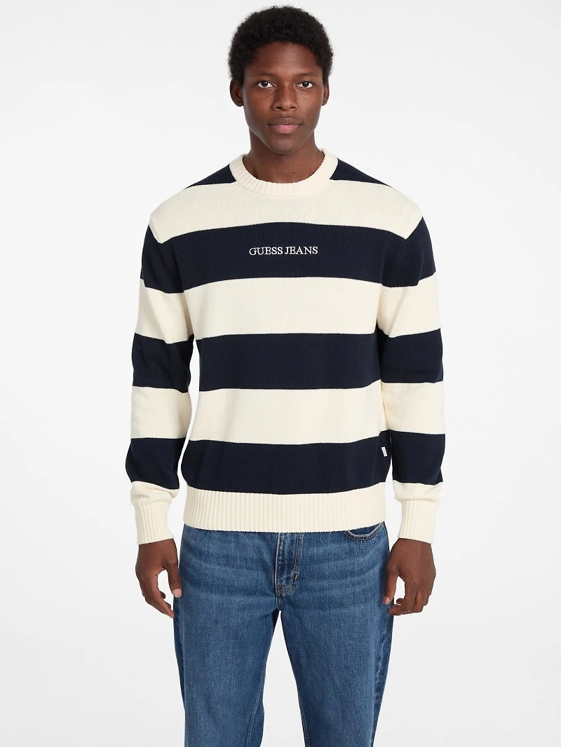 Striped Embroidered Logo Sweater