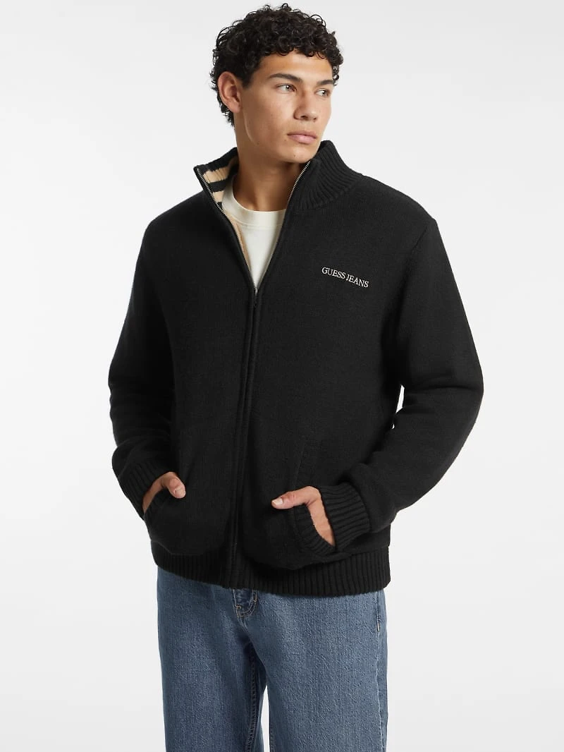 Wool-Blend Logo Zip-Up Sweater