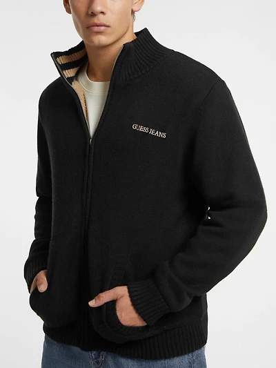 Wool-Blend Logo Zip-Up Sweater