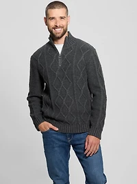 Diamond Cable-Knit Half-Zip Sweater