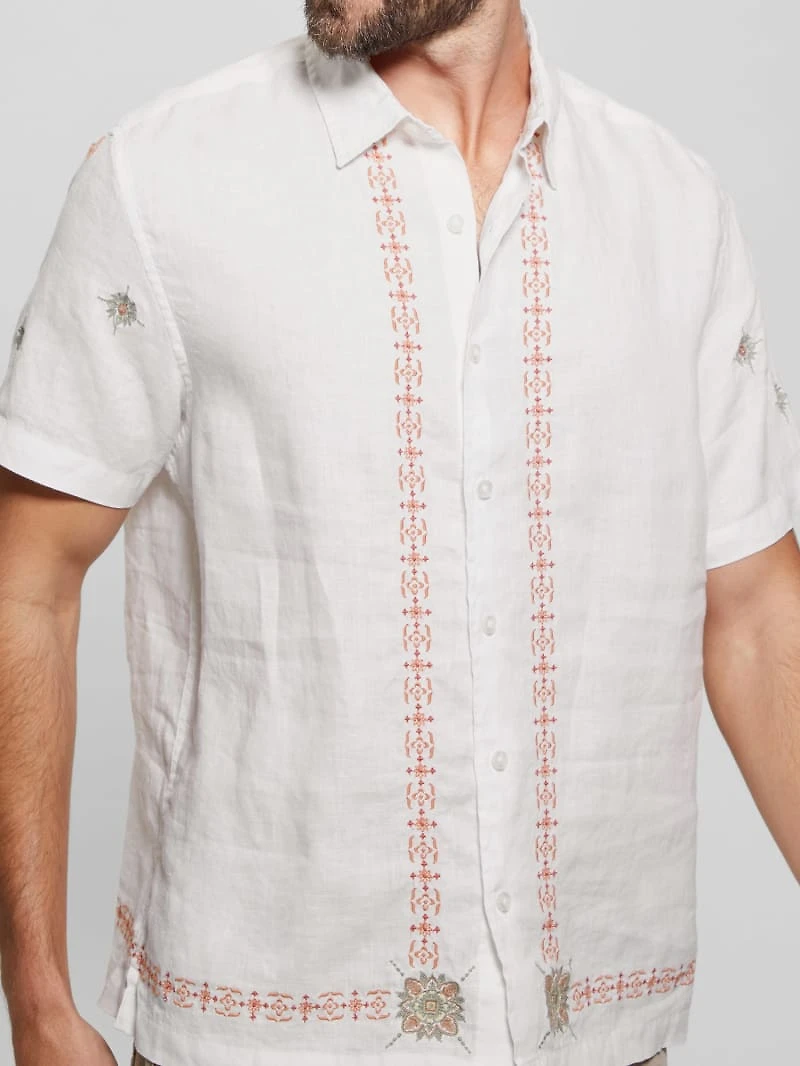 Eco Embroidered Border Linen Shirt