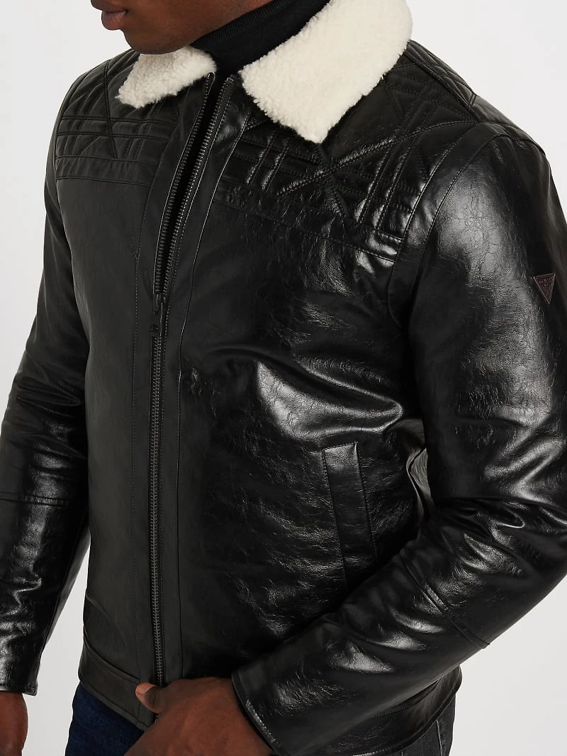 Faux-Leather Quilting Motif Jacket