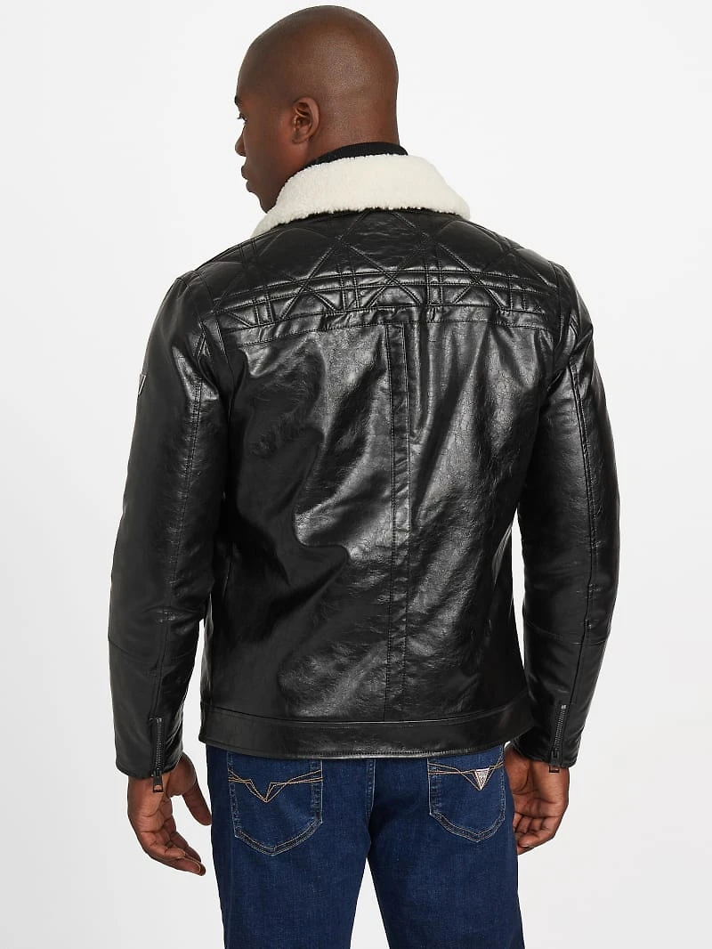 Faux-Leather Quilting Motif Jacket