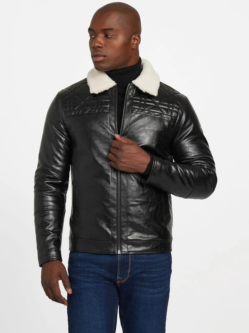 Faux-Leather Quilting Motif Jacket