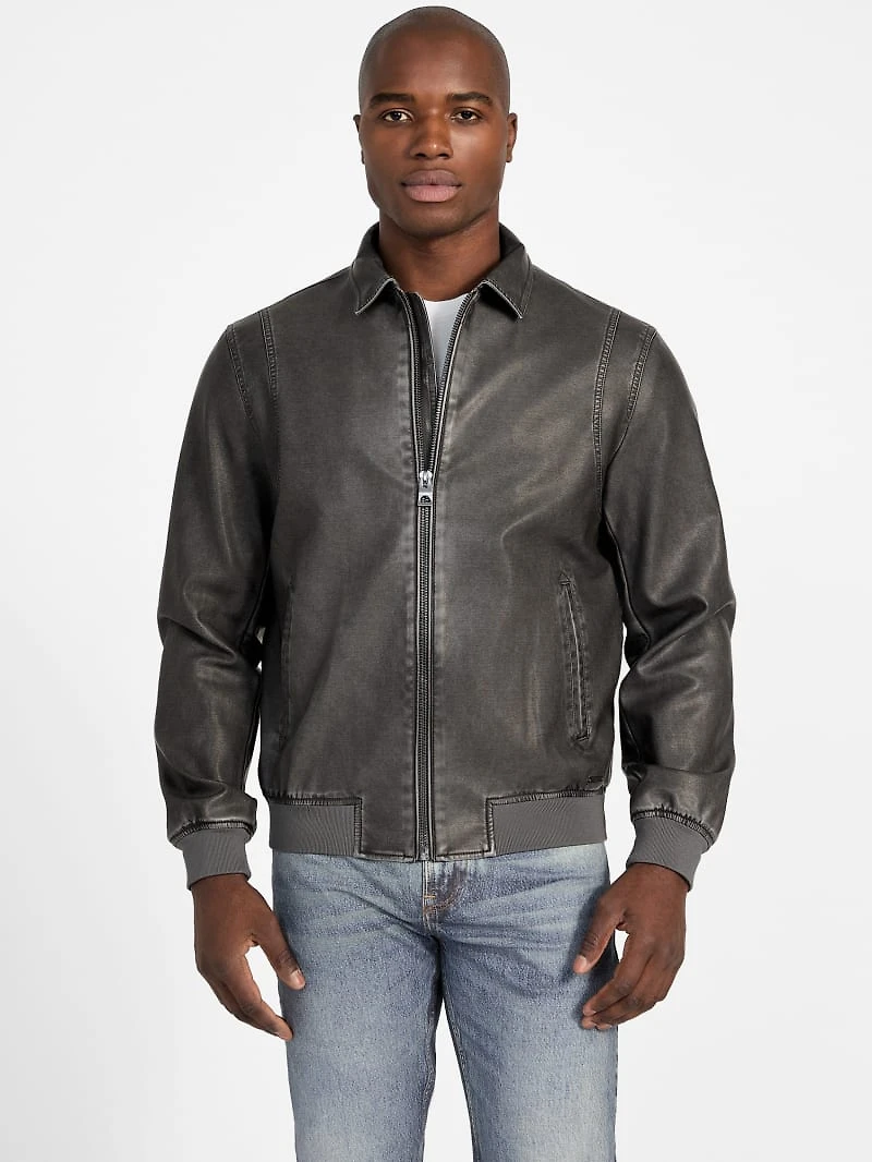 Faux-Leather Aviator Jacket