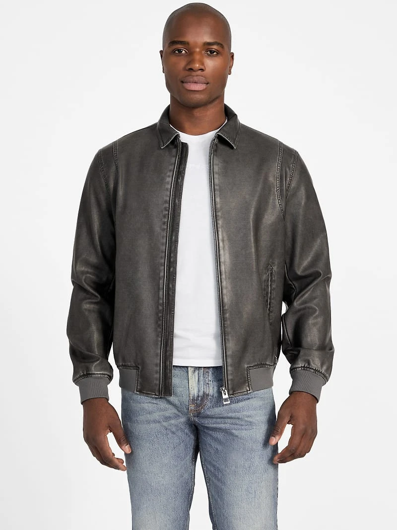 Faux-Leather Aviator Jacket