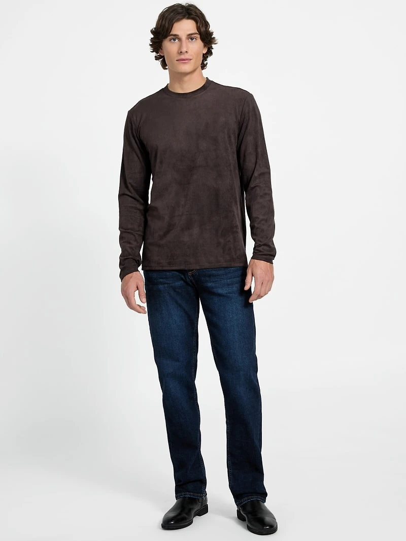 Garrett Knit Faux-Suede Crewneck