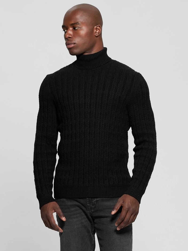 Eco Ezra Turtleneck Cable-Knit Sweater