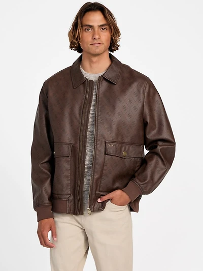Monogram Faux-Leather Aviator Jacket