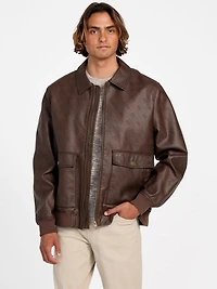 Monogram Faux-Leather Aviator Jacket