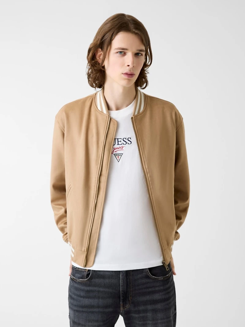 Faux suede bomber jacket