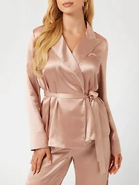 Satin Embellished Wrap Top and Pants PJ Set