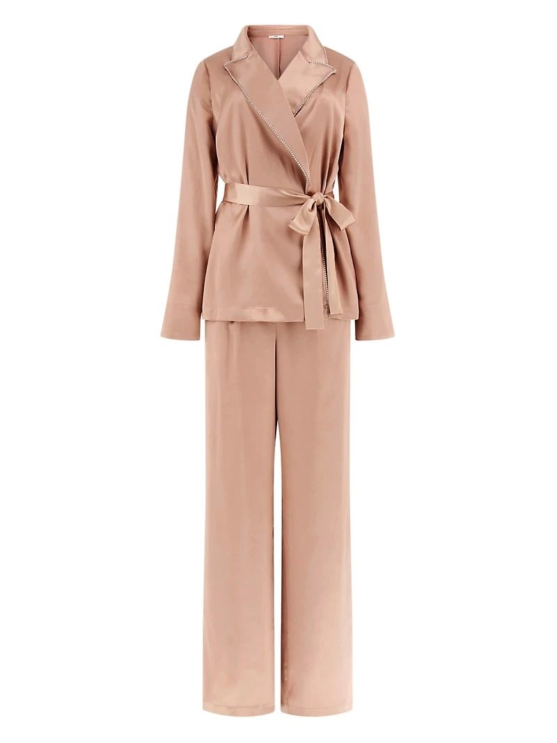 Satin Embellished Wrap Top and Pants PJ Set