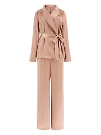Satin Embellished Wrap Top and Pants PJ Set