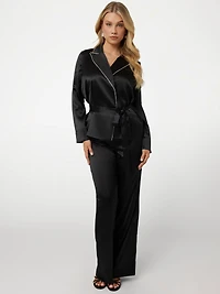 Satin Embellished Wrap Top and Pants PJ Set