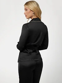 Satin Embellished Wrap Top and Pants PJ Set