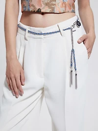 Silver-Tone Chain and Blue Suede Belt
