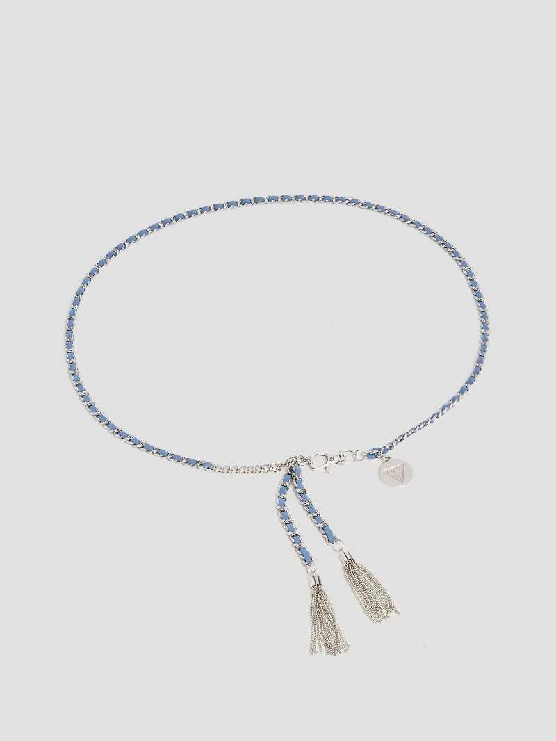 Silver-Tone Chain and Blue Suede Belt