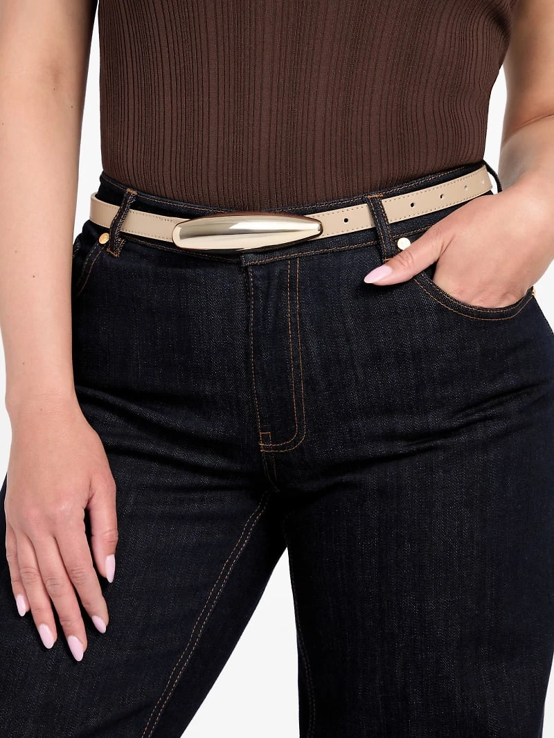 Metallic Buckle Leather Belt