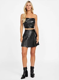 Hazel Pleated Faux-Leather Mini Skirt