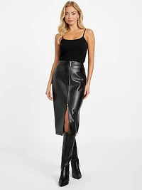 Lana Faux-Leather Zip Midi Skirt