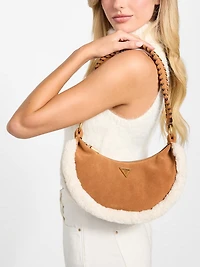 Amita Suede and Shearling Trim Hobo Bag