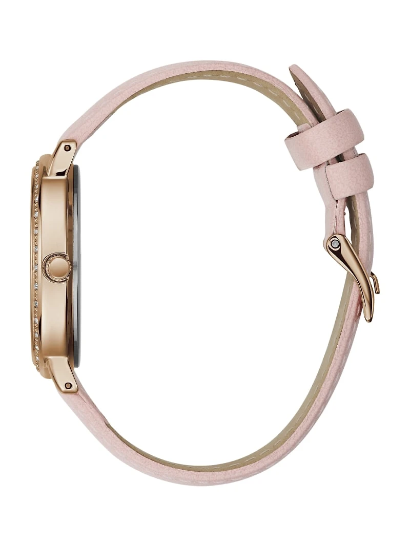 Sparkling Pink Rose Gold-Tone and Leather Analog Watch