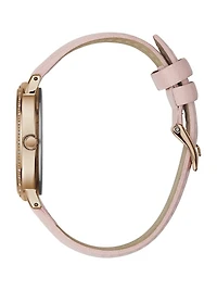 Sparkling Pink Rose Gold-Tone and Leather Analog Watch