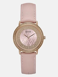 Sparkling Pink Rose Gold-Tone and Leather Analog Watch