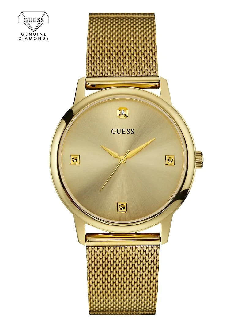 Gold-Tone Slim Mesh Diamond Watch