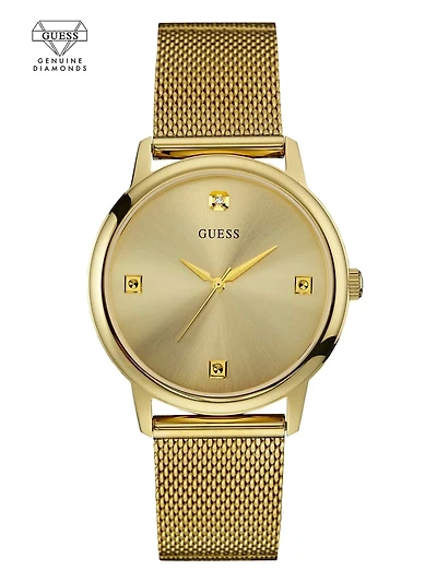 Gold-Tone Slim Mesh Diamond Watch