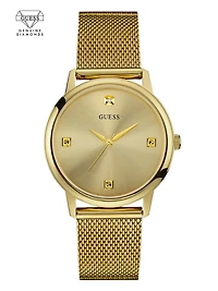 Gold-Tone Slim Mesh Diamond Watch