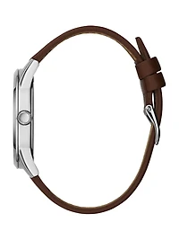 Silver-Tone Leather Analog Watch