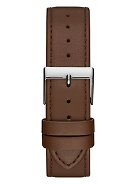 Silver-Tone Leather Analog Watch