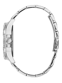 Rhinestone Silver-Tone Multifunction Watch