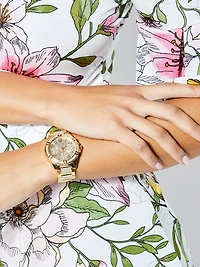 Rhinestone Gold-Tone Multifunction Watch