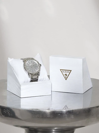Silver-Tone and Rhinestone Analog Watch