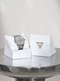 Silver-Tone and Rhinestone Analog Watch