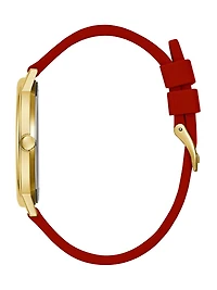 Gold-Tone And Red Analog Watch