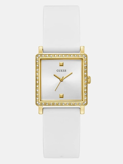 Gold-Tone and White Square Analog Watch