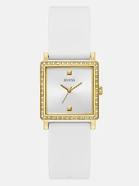 Gold-Tone and White Square Analog Watch
