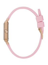 Rose Gold-Tone and Pink Square Analog Watch
