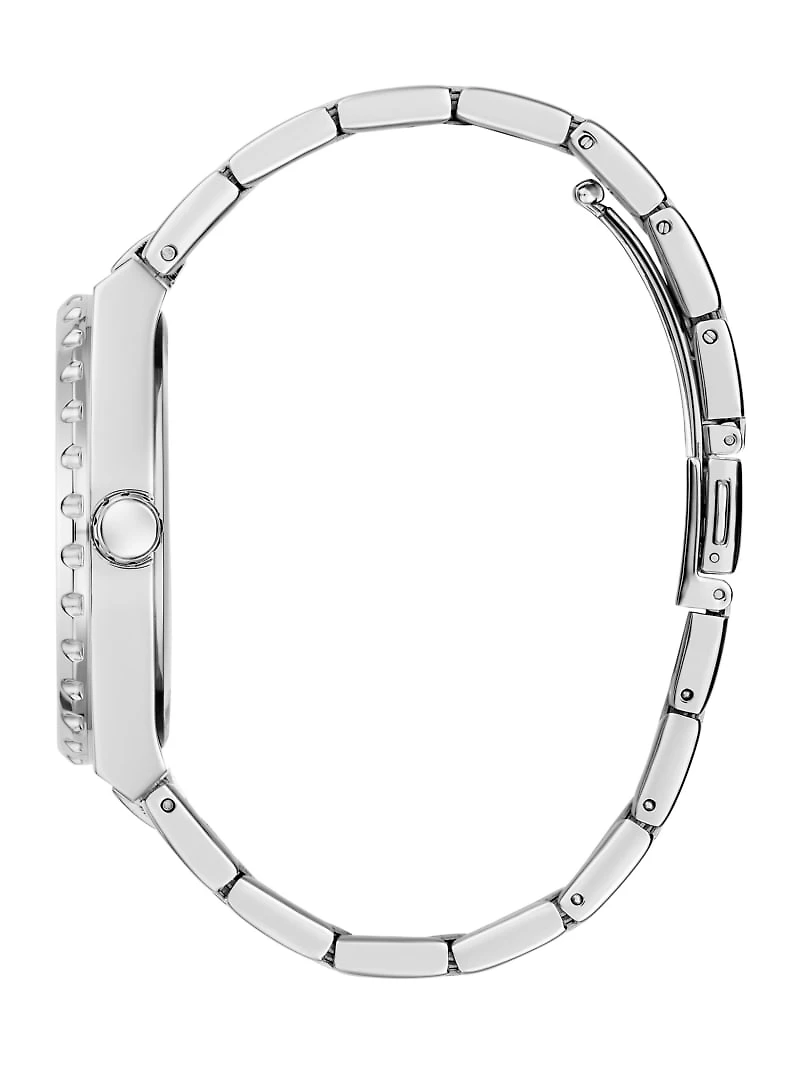 Silver-Tone Blue Analog Watch