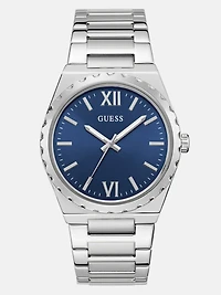 Silver-Tone Blue Analog Watch