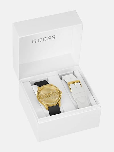 Gold-Tone Silicone Analog Watch Set