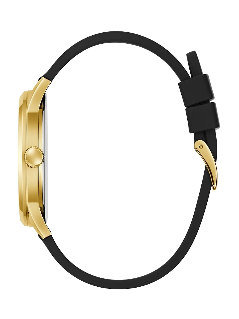 Gold-Tone Triangle and Black Silicone Analog Watch